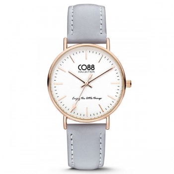 Ρολόι Co88 Genuine Leather Gray Strap 36mm (8CW-10003)