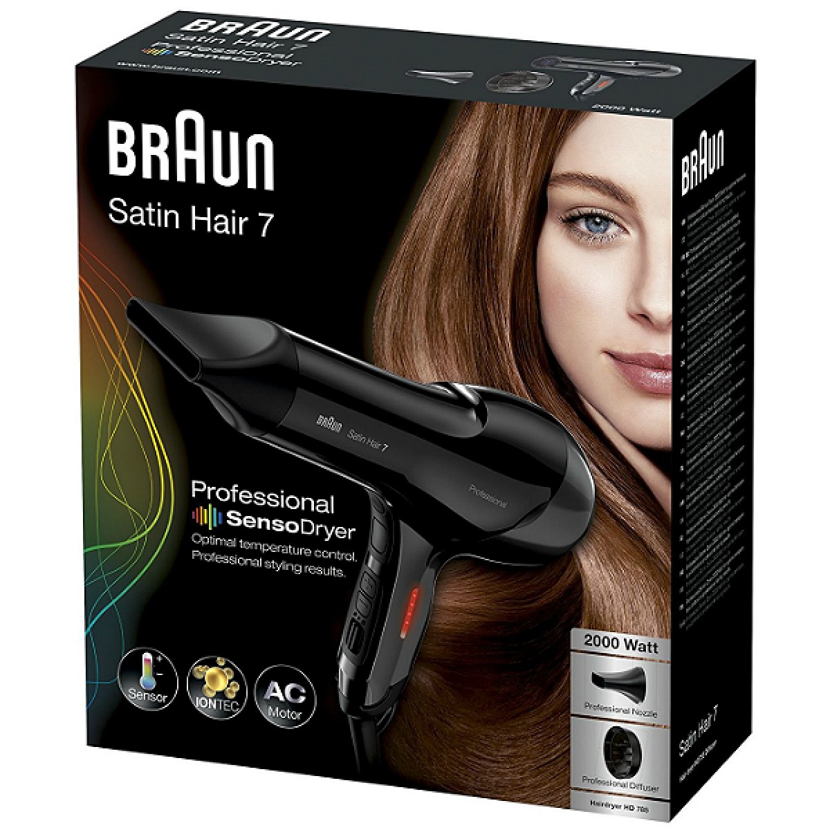 Braun Hairdryer Satin Hair 7 Professional SensoDryer HD 785 Black