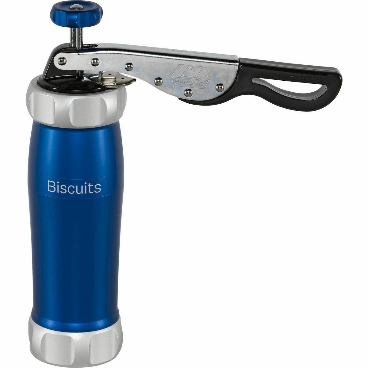 Marcato Atlas Deluxe Biscuit Maker Cookie Press, Made in Italy, Includes 20 Disc Shapes, blue