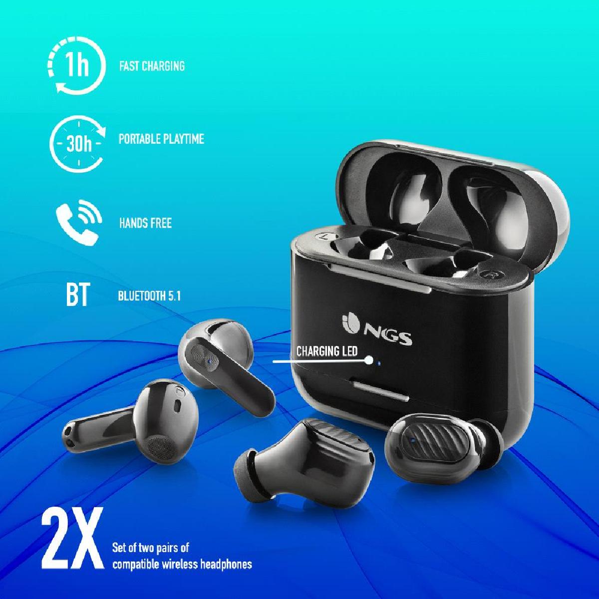 NGS Artica Duo Set of two pairs wireless headphones bluetooth 5.1. black