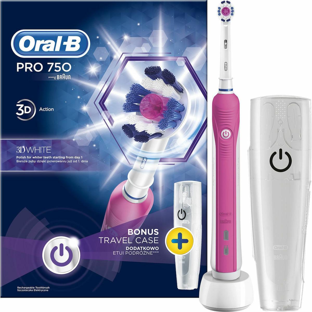 Oral-B PRO 750 3D  Pink White + Travel Case