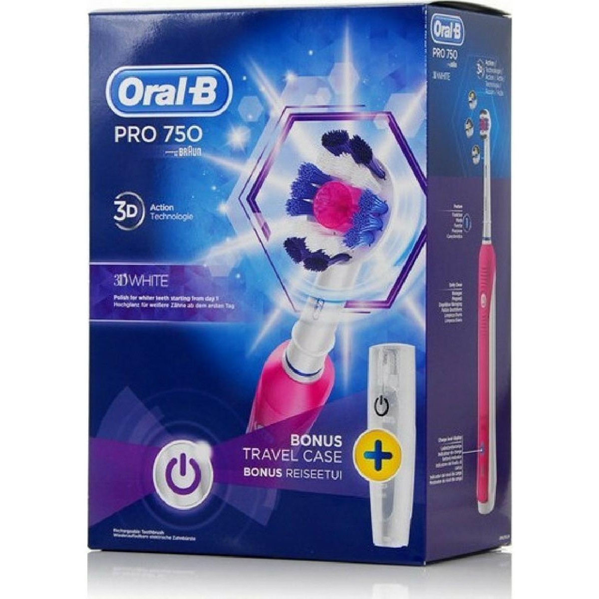 Oral-B PRO 750 3D  Pink White + Travel Case