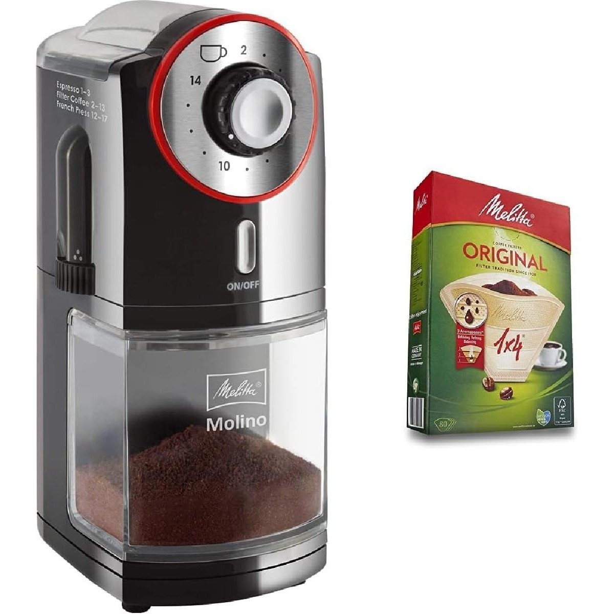 Melitta Molino 1019-01 Ηλεκτρικός Μύλος Καφέ 100 watt με Χωρητικότητα 200gr και 17 Επίπεδα Άλεσης red