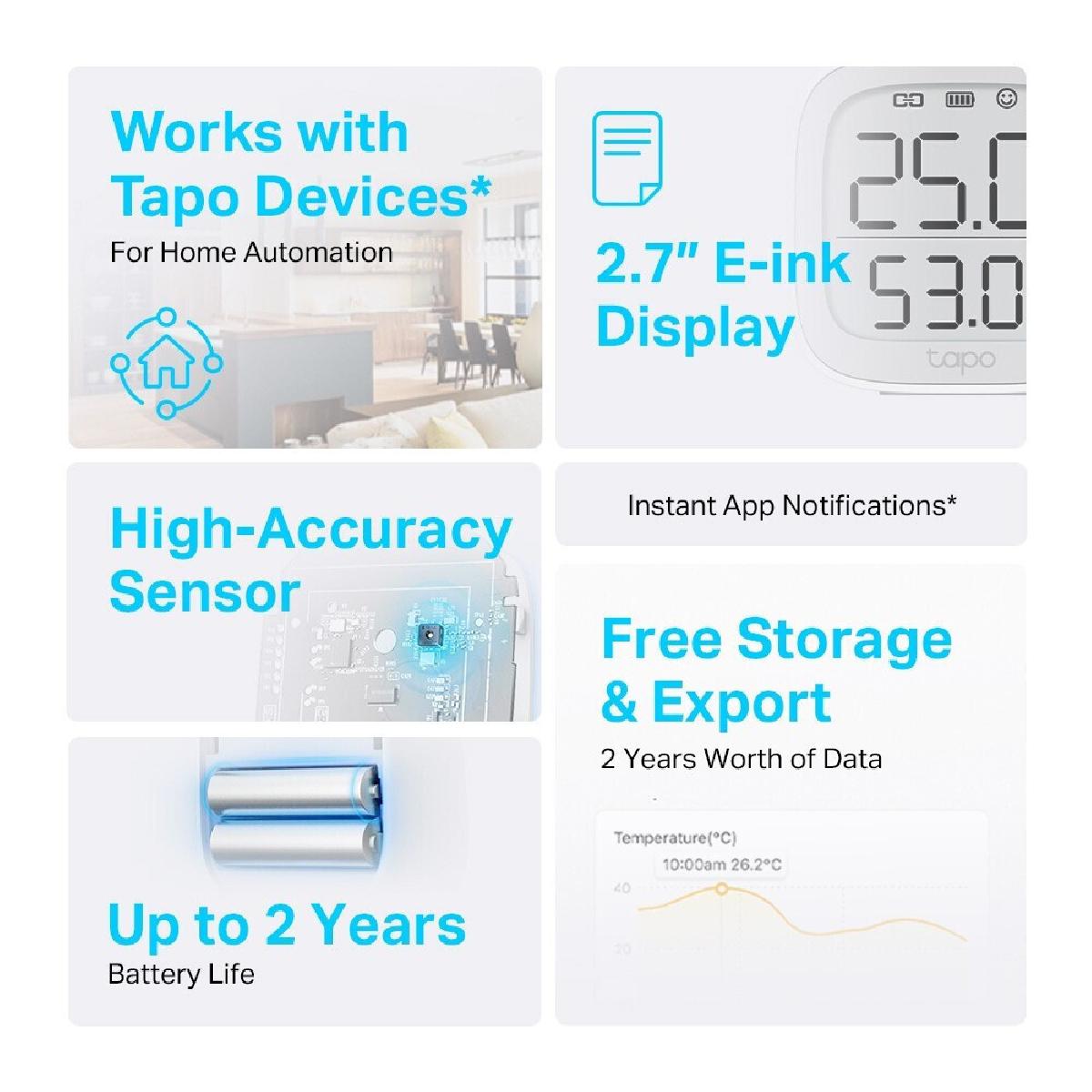 Tp-Link Tapo T315 Ver 1.20 Smart Temperature & Humidity Monitor 2,7