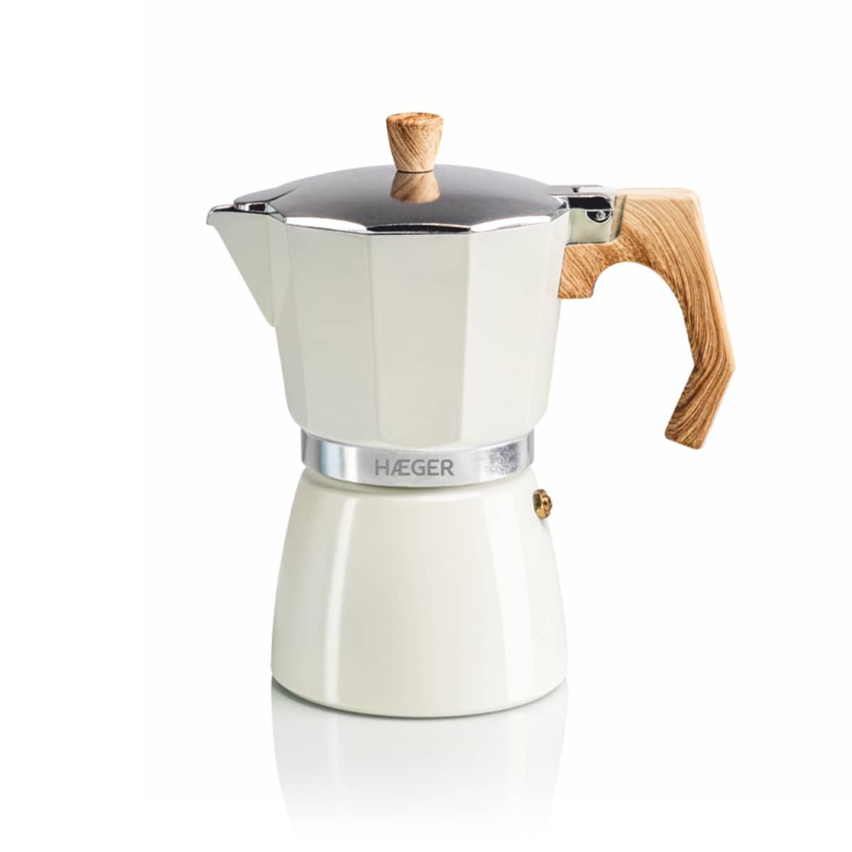 Haeger MOKA Pot 6 Aluminium coffee espresso pot 6 cups beige wood (CP-06A.010A)