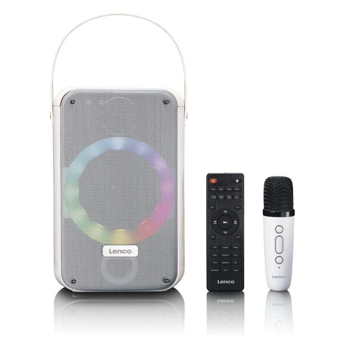 Lenco BTC-060WH bluetooth speaker with Karaoke system wireless karaoke microphone, and disco LED lighting - white