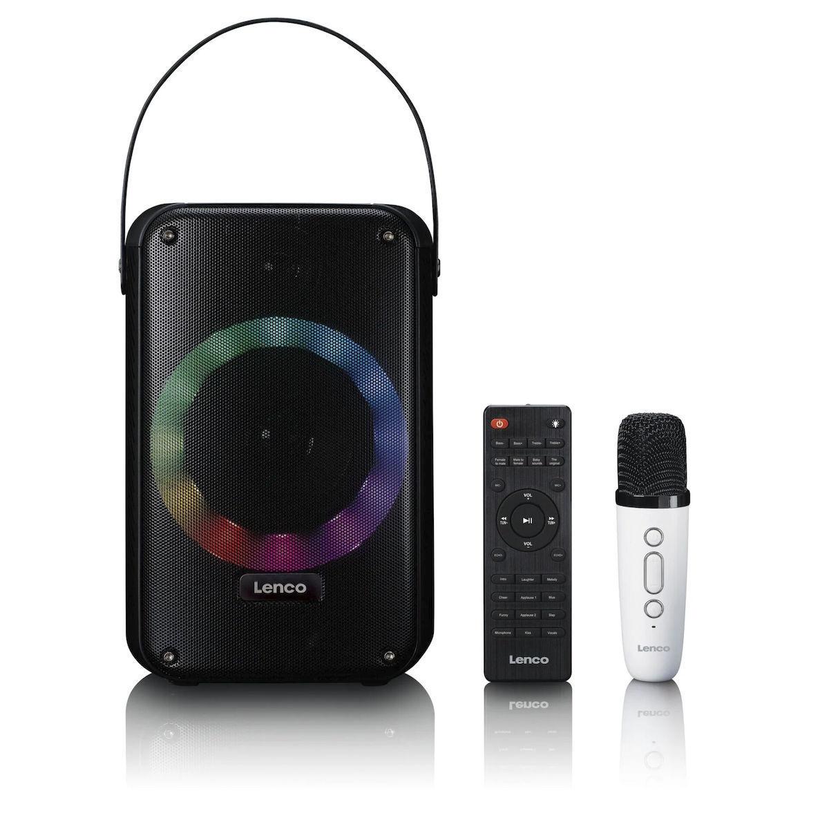 Lenco BTC-060BK bluetooth speaker with Karaoke system wireless karaoke microphone, and disco LED lighting - black