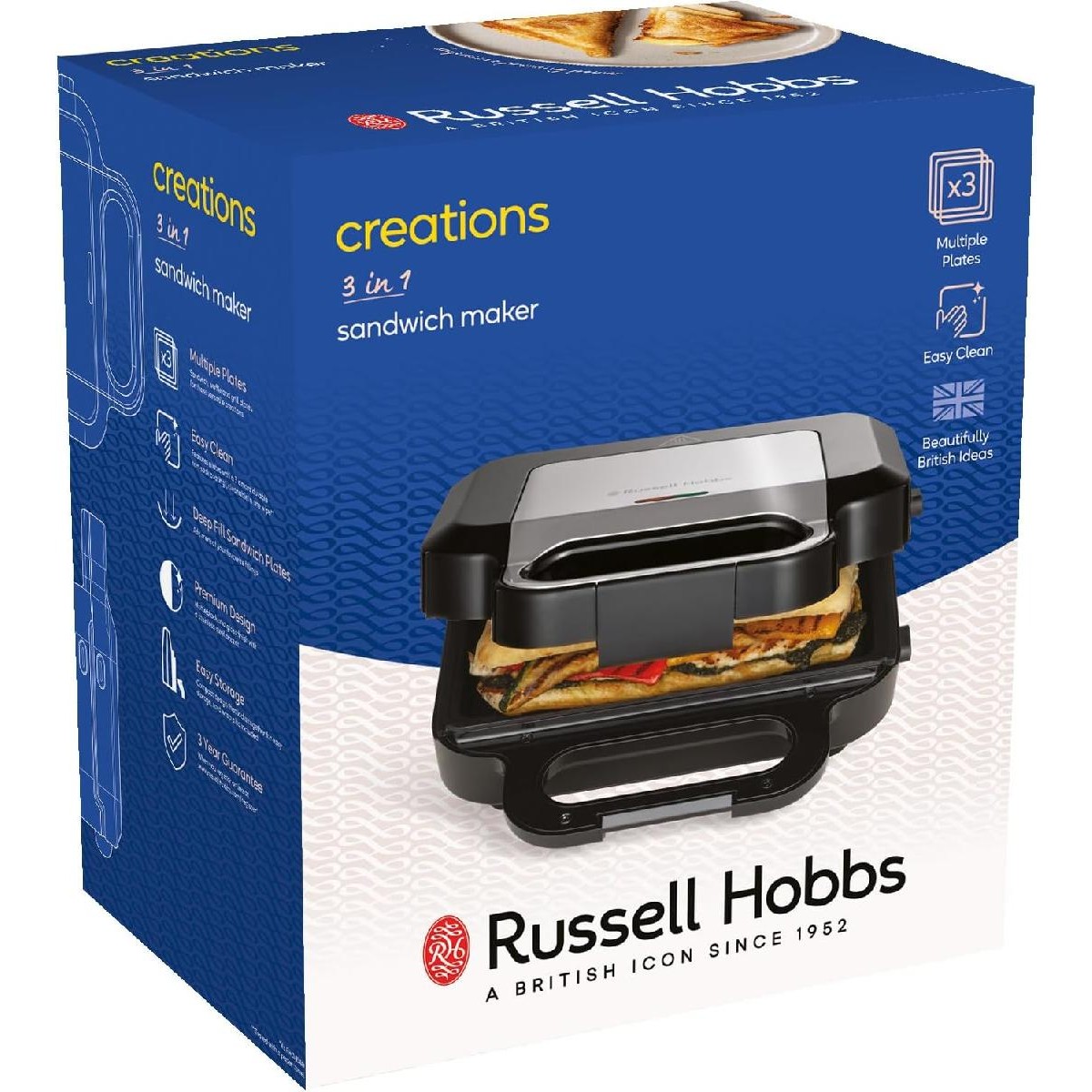 Russell Hobbs Creations 26810-56 Sandwich Waffle Maker 3in1 750 watt black siver