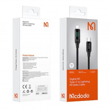 Mcdodo CA-1030 Digital Dispaly 36W Type-C to Lightning Data Cable 1.2m Black Mcdodo CA-1030 Digital Dispaly 36W Type-C to Lightning Data Cable 1.2m Black