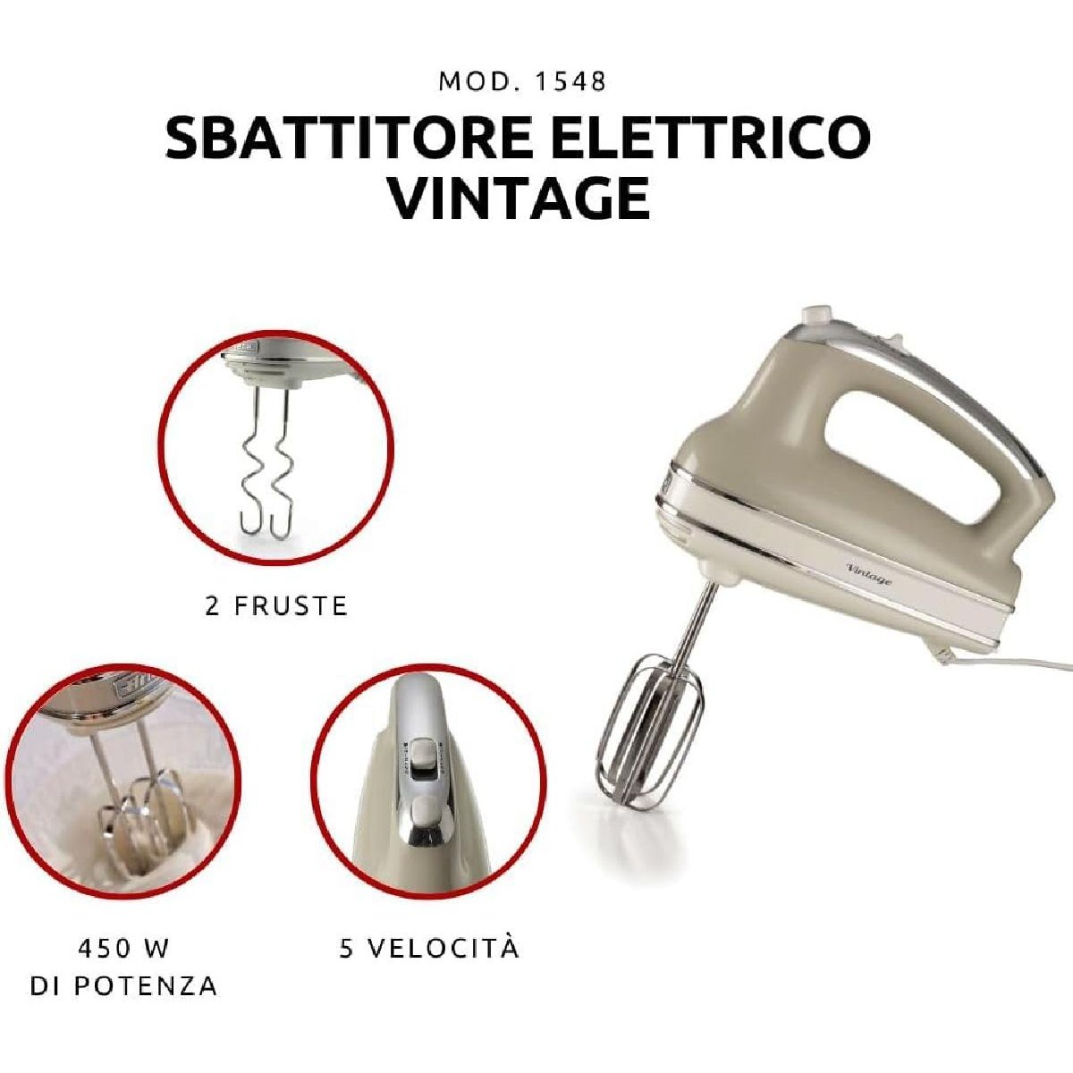 Ariete 1548/03 Μίξερ χειρός 450 watt vintage beige