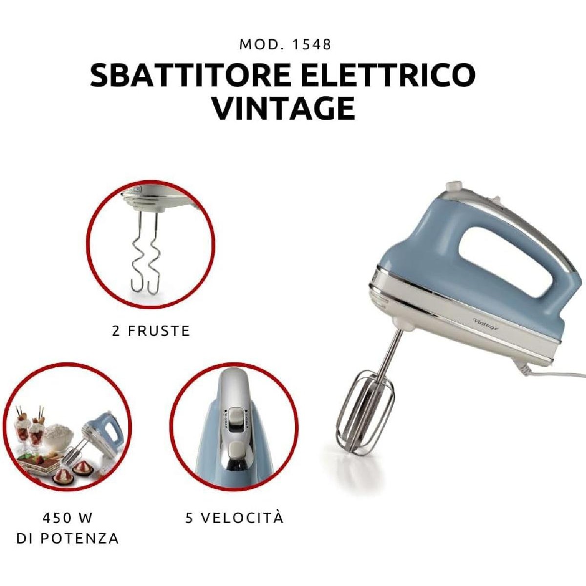 Ariete 1548/05 Μίξερ χειρός 450 watt vintage blue