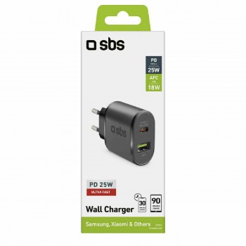 Sbs Wall Charger 25 watt USBA/TypC black (TETRPD25W)