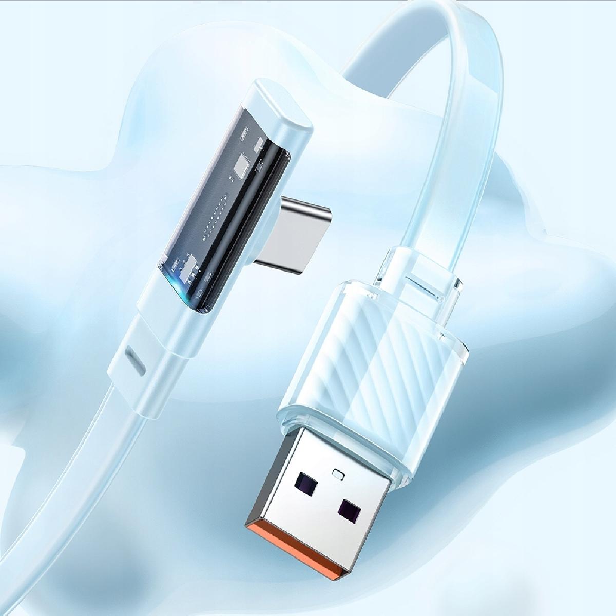 Mcdodo CA-3422 USB-A to Type-C 6A 90 Degree Transparent Data Cable with LED 1.2m blue
