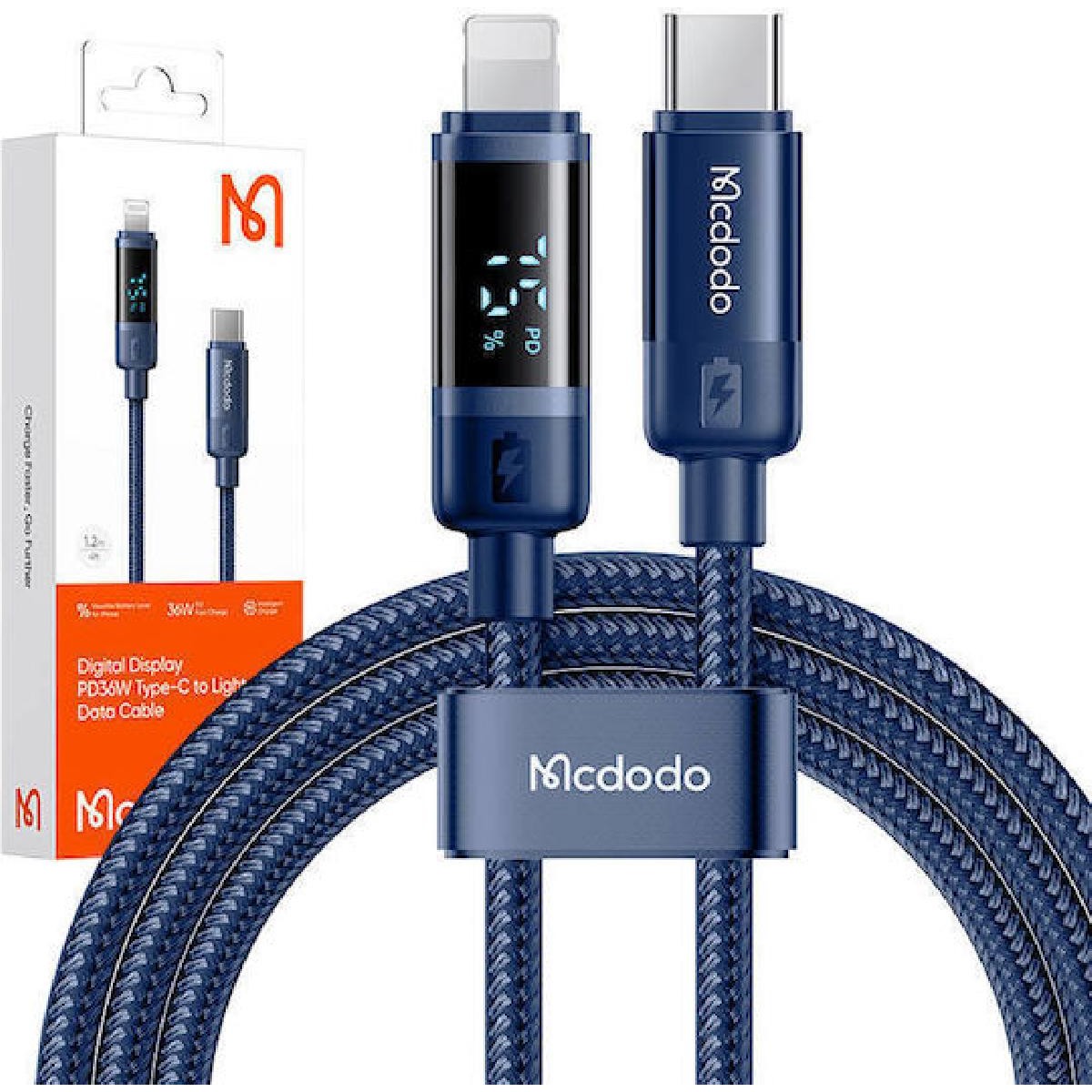 Mcdodo CA-5211 Digital Display 36 watt Type-C to Lightning Data Cable 1.2m
blue
