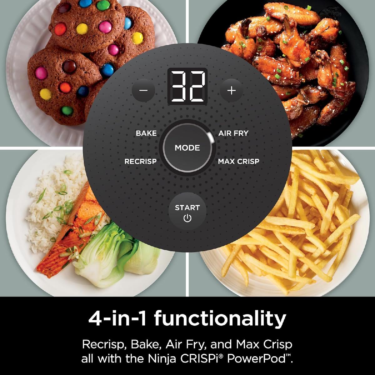 Ninja FN101EUSG Crispi 4-in-1 Portable Glass Air Fryer Cooking System 1500 watt  3.8lt sage green