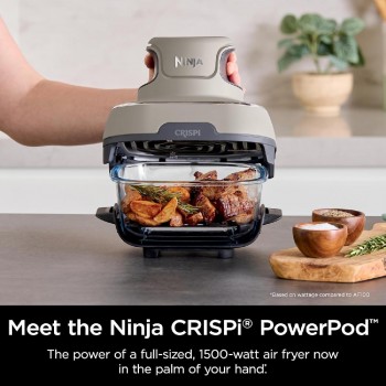 Ninja FN101EUST Crispi 4-in-1 Portable Glass Air Fryer Cooking System 1500 watt  3.8lt stone