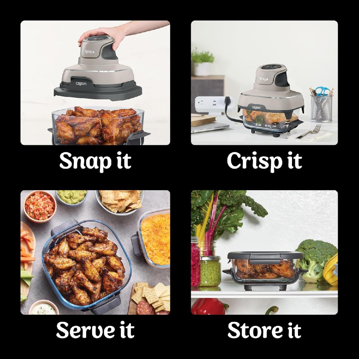 Ninja FN101EUST Crispi 4-in-1 Portable Glass Air Fryer Cooking System 1500 watt  3.8lt stone