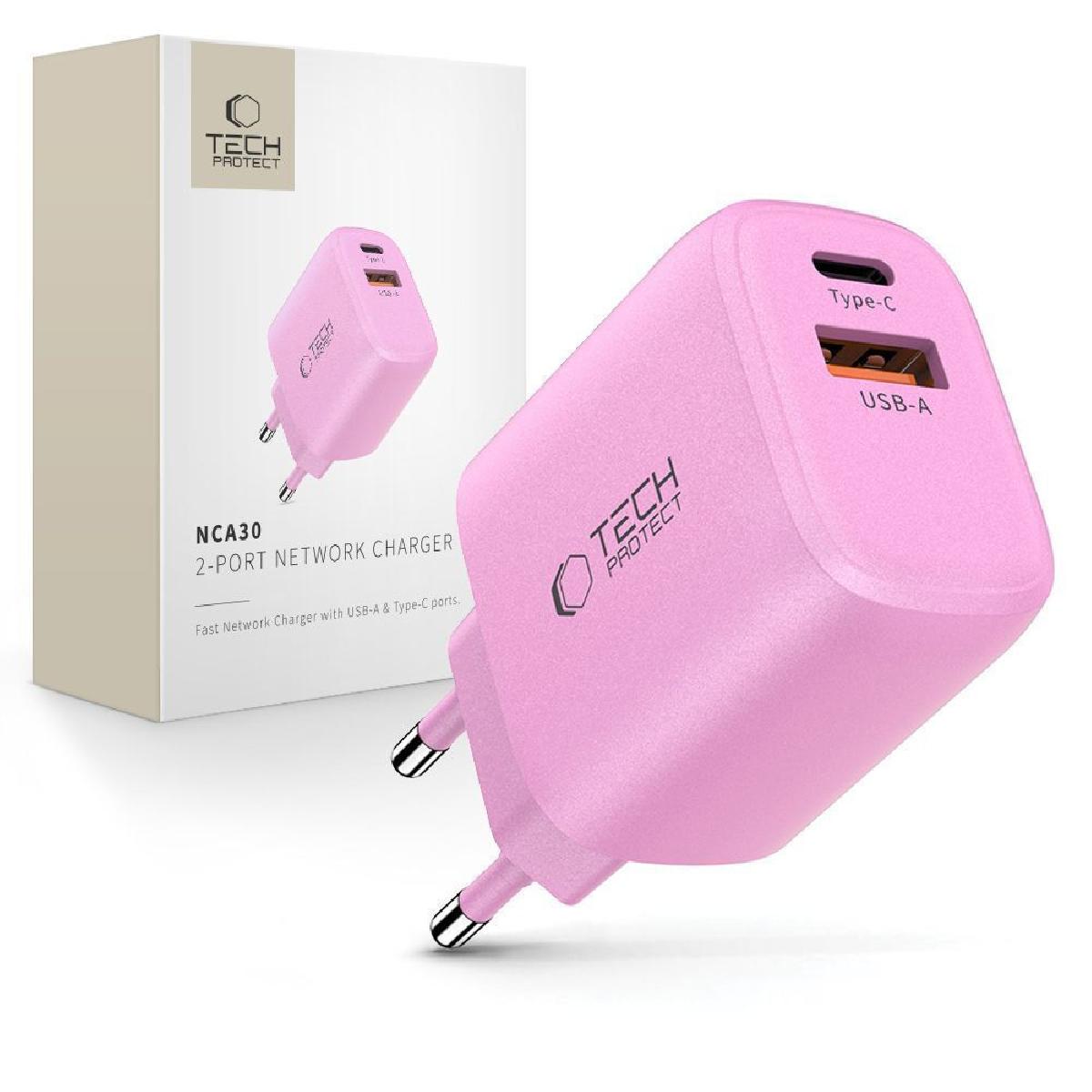 Tech-Protect NCA30 Adaptor με θύρες USB-A & USB-C 30 watt Pink Tech-Protect NCA30 Adaptor με θύρες USB-A & USB-C 30 watt Pink