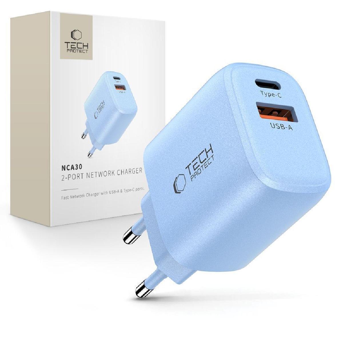 Tech-Protect NCA30 Adaptor με θύρες USB-A & USB-C 30 watt Blue