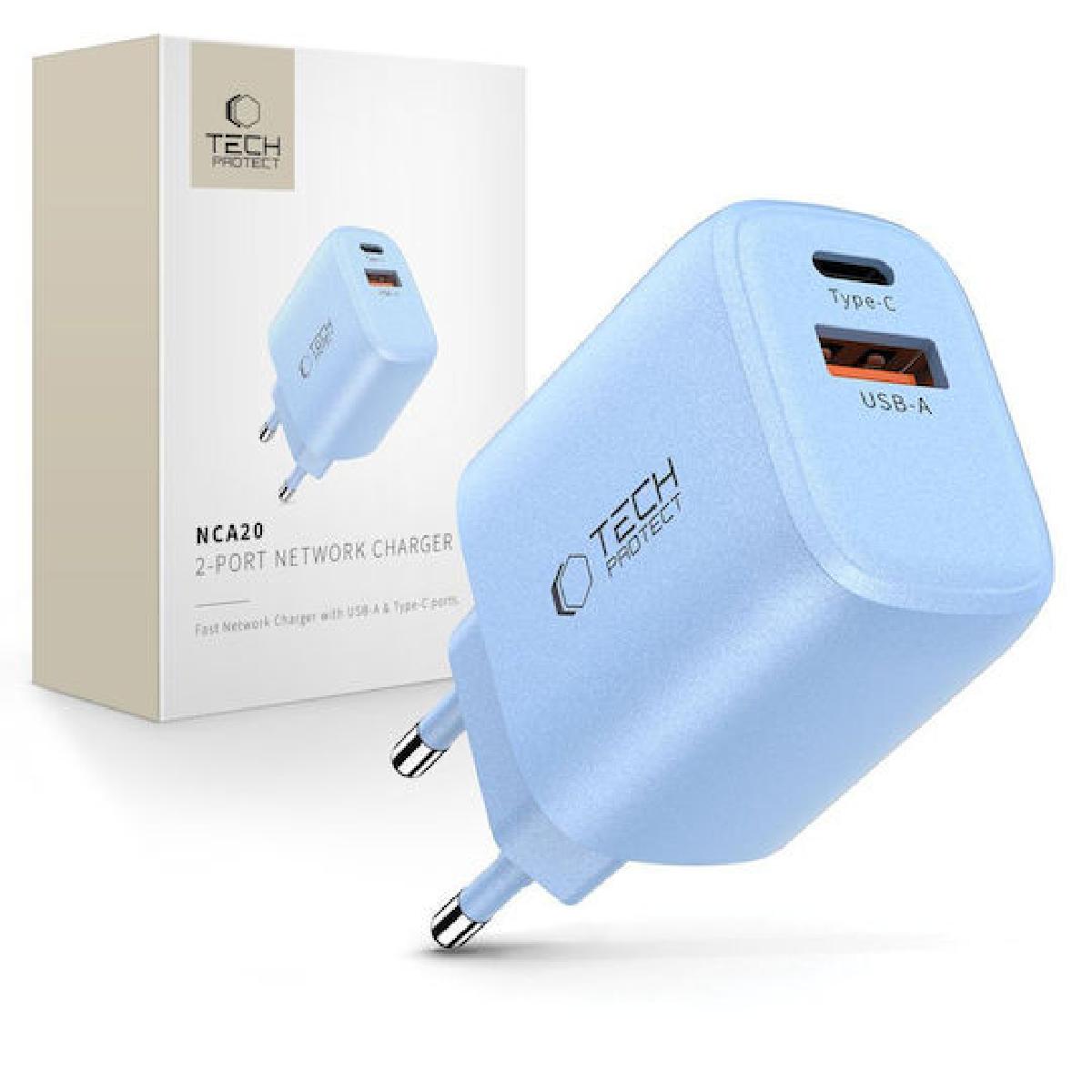 Tech-Protect NCA20 Adaptor με 2 θύρες USB-A & USB-C 20 watt Blue Tech-Protect NCA20 Adaptor με 2 θύρες USB-A & USB-C 20 watt Blue