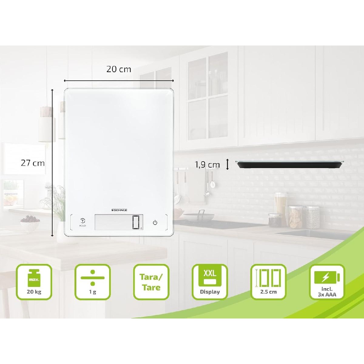 Soehnle Page Profi 300 Ψηφιακή Ζυγαριά Κουζίνας 1gr/20kg  glass white  (61507)