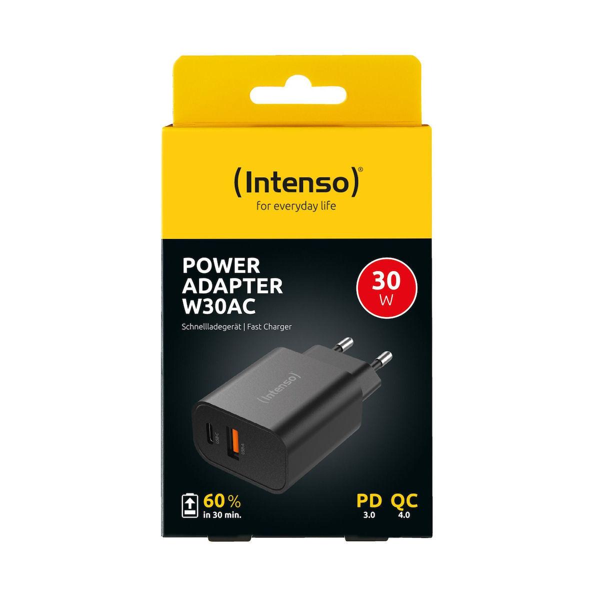 Intenso W30AC fast charger 30 watt 1x USB-C & 1xUSBA black Intenso W30AC fast charger 30 watt 1x USB-C & 1xUSBA black