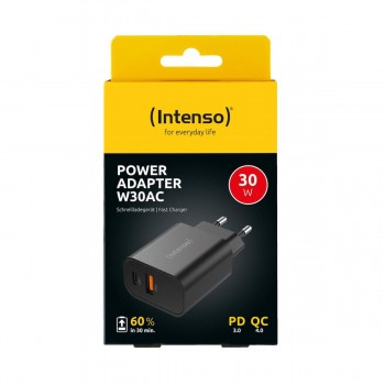 Intenso W30AC fast charger 30 watt 1x USB-C & 1xUSBA  black