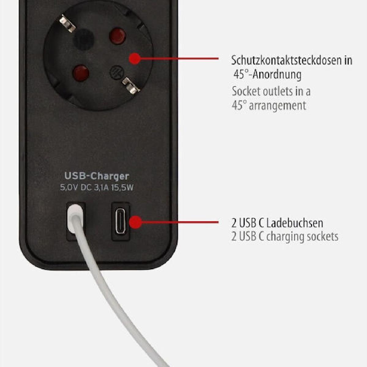 Brennenstuhl Ecolor USB 4 θέσεων καλώδιο 1,5m με διακόπτη και 2 θύρες USB-C black (1153240106) Brennenstuhl Ecolor USB 4 θέσεων καλώδιο 1,5m με διακόπτη και 2 θύρες USB-C black (1153240106)