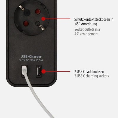 Brennenstuhl Ecolor USB 4 θέσεων καλώδιο 1,5m με διακόπτη και 2 θύρες USB-C black (1153240106) Brennenstuhl Ecolor USB 4 θέσεων καλώδιο 1,5m με διακόπτη και 2 θύρες USB-C black (1153240106)
