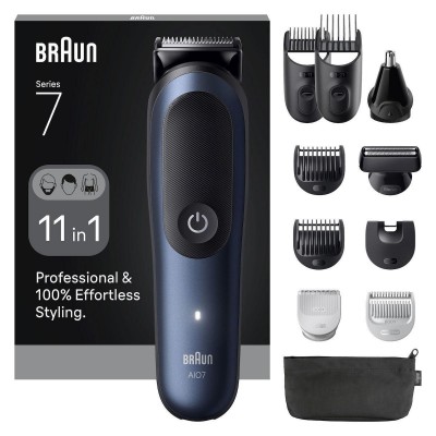 Braun All-in-One Series 7 AIO7540 11-in-1 Multigroom, Beard Trimmer, Nose & Body Trimmer, blue