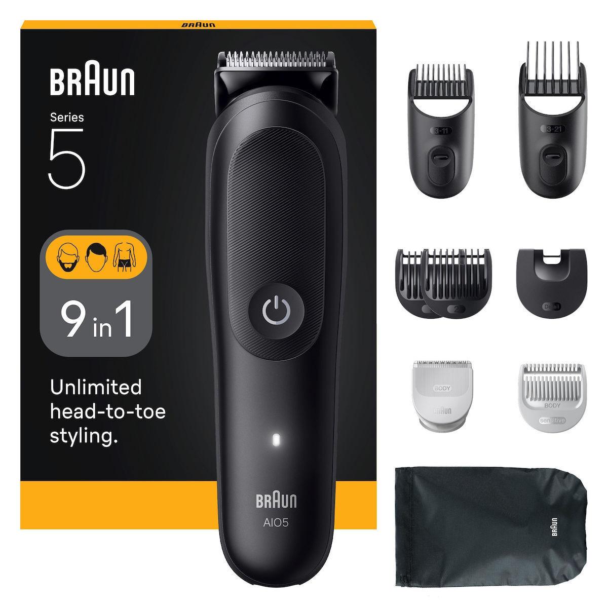 Braun All-in-one Series 5 AIO5540 9-in-1 Multigroom, Body, Hair, Beard Trimmer Black