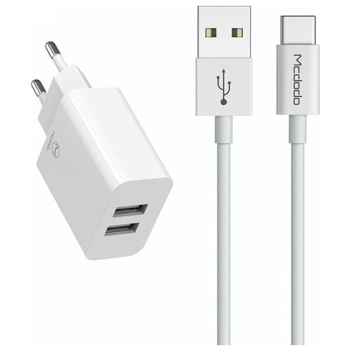 Mcdodo CH-6721 2 USB-A Charger(EU) + Type-C Cable 1m Travel Set white Mcdodo CH-6721 2 USB-A Charger(EU) + Type-C Cable 1m Travel Set white