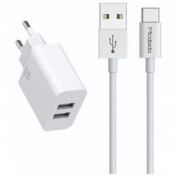 Mcdodo CH-6721 2 USB-A Charger(EU) + Type-C Cable 1m Travel Set white