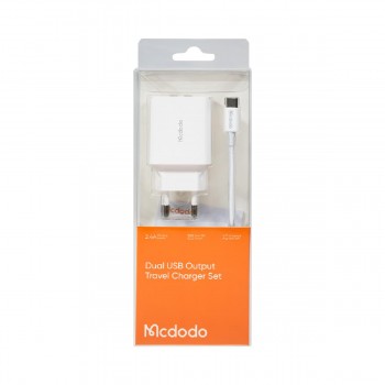 Mcdodo CH-6721 2 USB-A Charger(EU) + Type-C Cable 1m Travel Set white Mcdodo CH-6721 2 USB-A Charger(EU) + Type-C Cable 1m Travel Set white