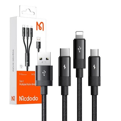 Mcdodo CA-5790 3-in-1 USB-A to USB-C, Lightning, Micro USB Data Cable 1.2m Mcdodo CA-5790 3-in-1 USB-A to USB-C, Lightning, Micro USB Data Cable 1.2m