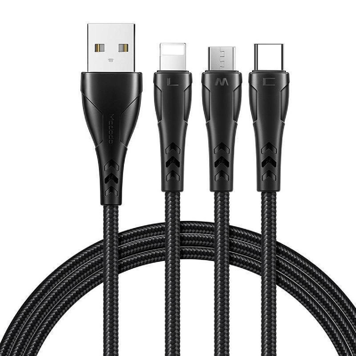 Mcdodo CA-6960 3-in-1 USB-A to Lightning, Micro, Type-C Data Cable  1.2m