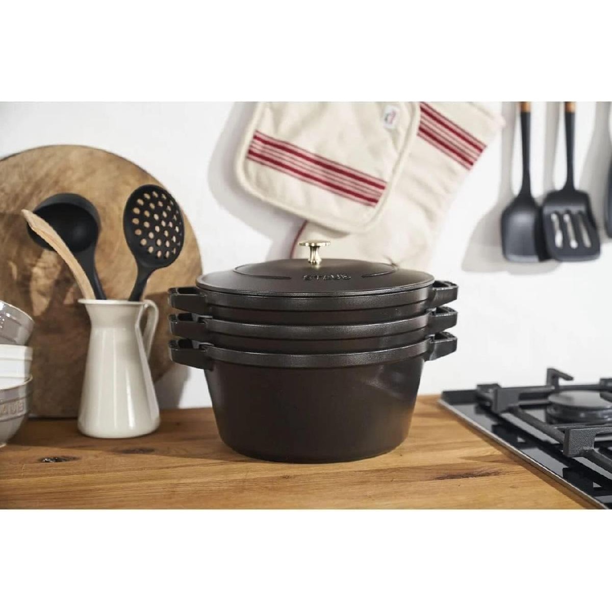 Staub Stackable Set 3 τμχ με cocotte, braiser & τηγάνι από Μαντέμι 24cm black (40508-386-0)