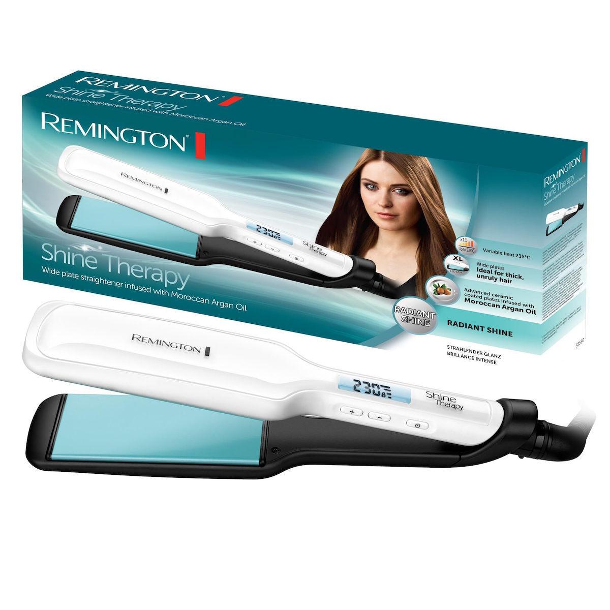 Remington Shine Therapy wide plate Straightener S8550 white