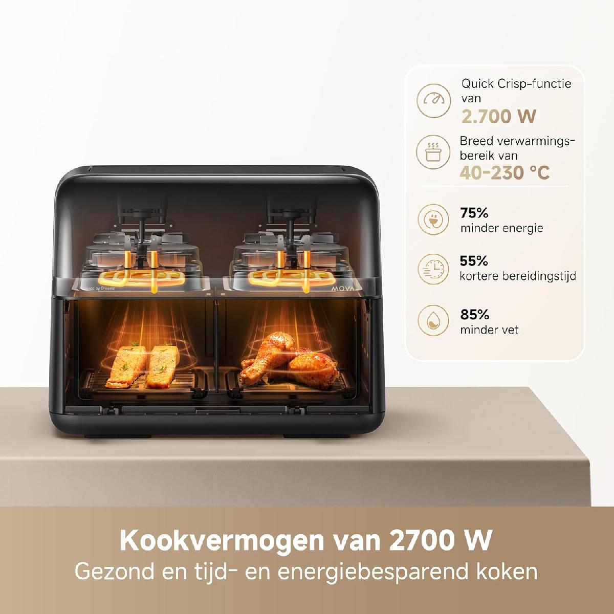 Mova FD20 Pro Aero Chef Air Fryer 9lt  Διπλός Κάδος & 360° Κυκλοφορία Αέρα black