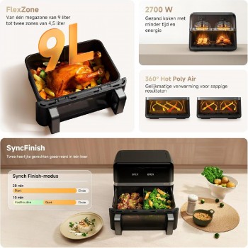Mova FD20 Pro Aero Chef Air Fryer 9lt  Διπλός Κάδος & 360° Κυκλοφορία Αέρα black