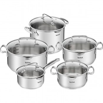 Tefal Duetto+ G719SA55 Σετ Κατσαρολών 10τμχ Ανοξείδωτες με Γυάλινα Καπάκια