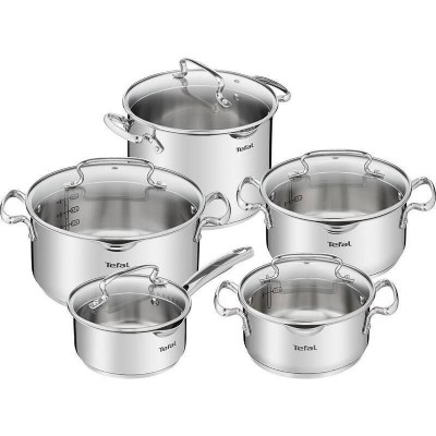 Tefal Duetto+ G719SA55 Σετ Κατσαρολών 10τμχ Ανοξείδωτες με Γυάλινα Καπάκια