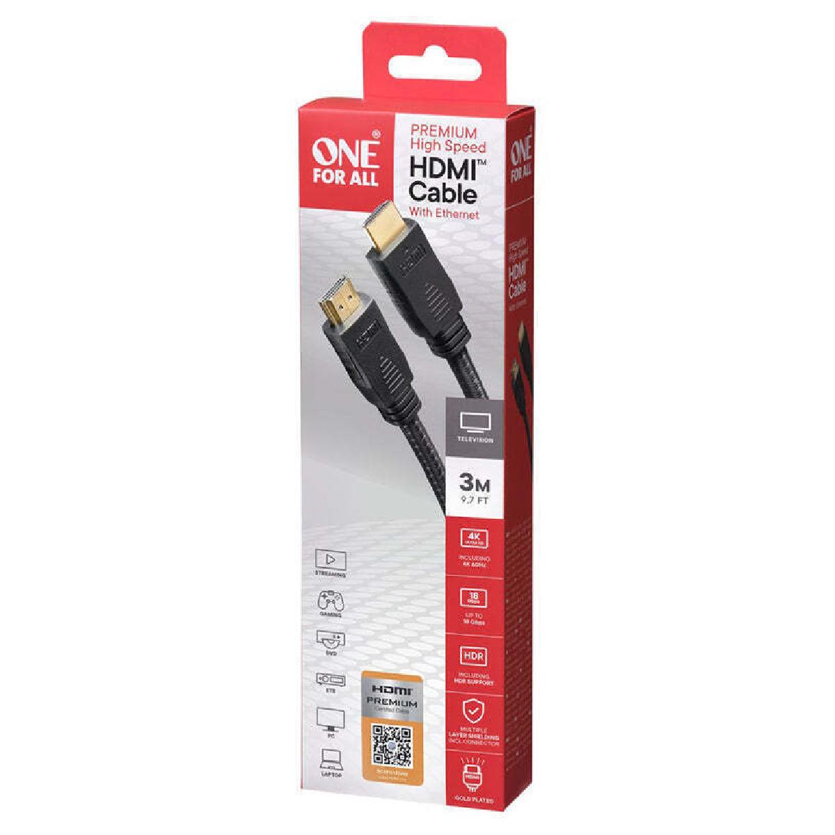 One For All CC5030 Premium High Speed HDMI Cable 3 m One For All CC5030 Premium High Speed HDMI Cable 3 m