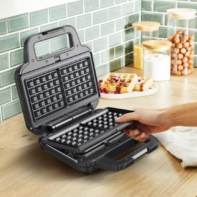 Tefal UltraCompact 3in1 SW383D10  τοστιέρα βαφλιέρα 700 watt με 3 set Αποσπώμενες Πλάκες black inox